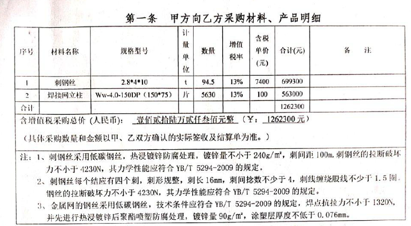 公路隔离栅采购合同